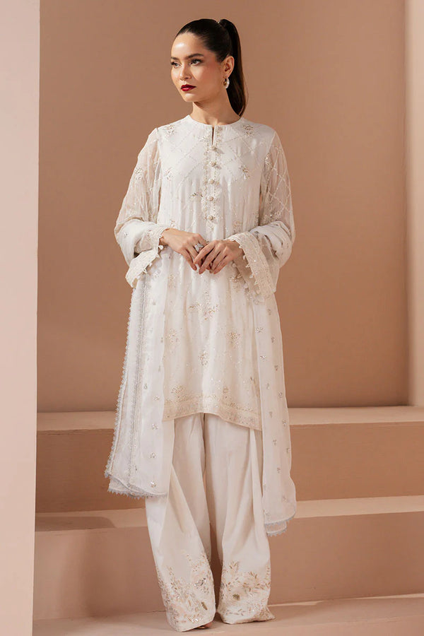 ANTIQUE WHITE-4 PIECE EMBROIDERED CHIFFON SUIT