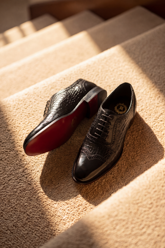 Premium Black Crocodile-Embossed Leather