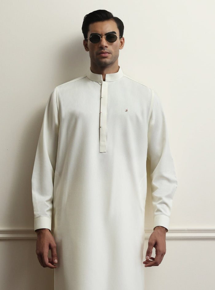 Cream Textured Kameez Shalwar