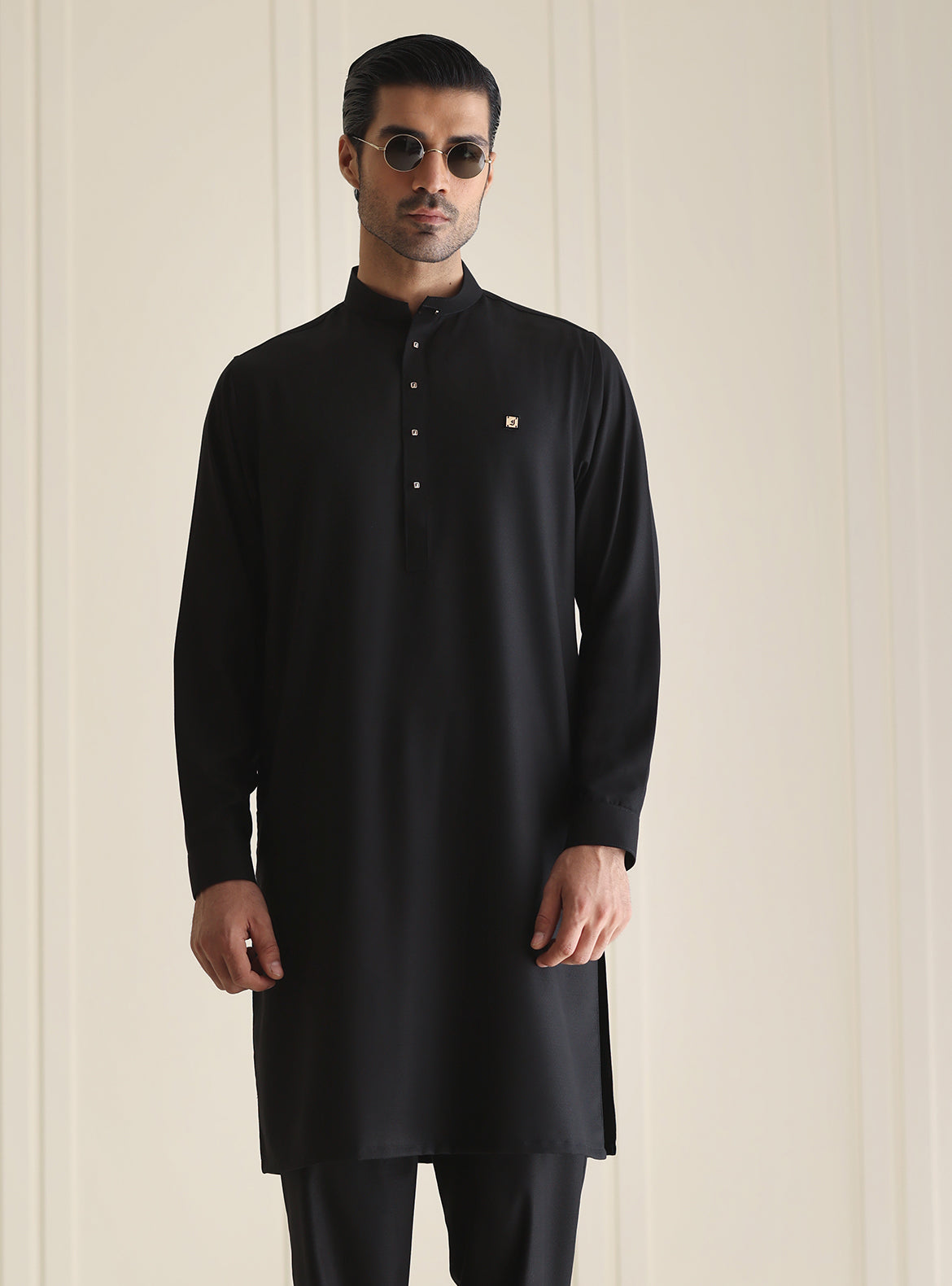 Black Textured Kurta Pajama