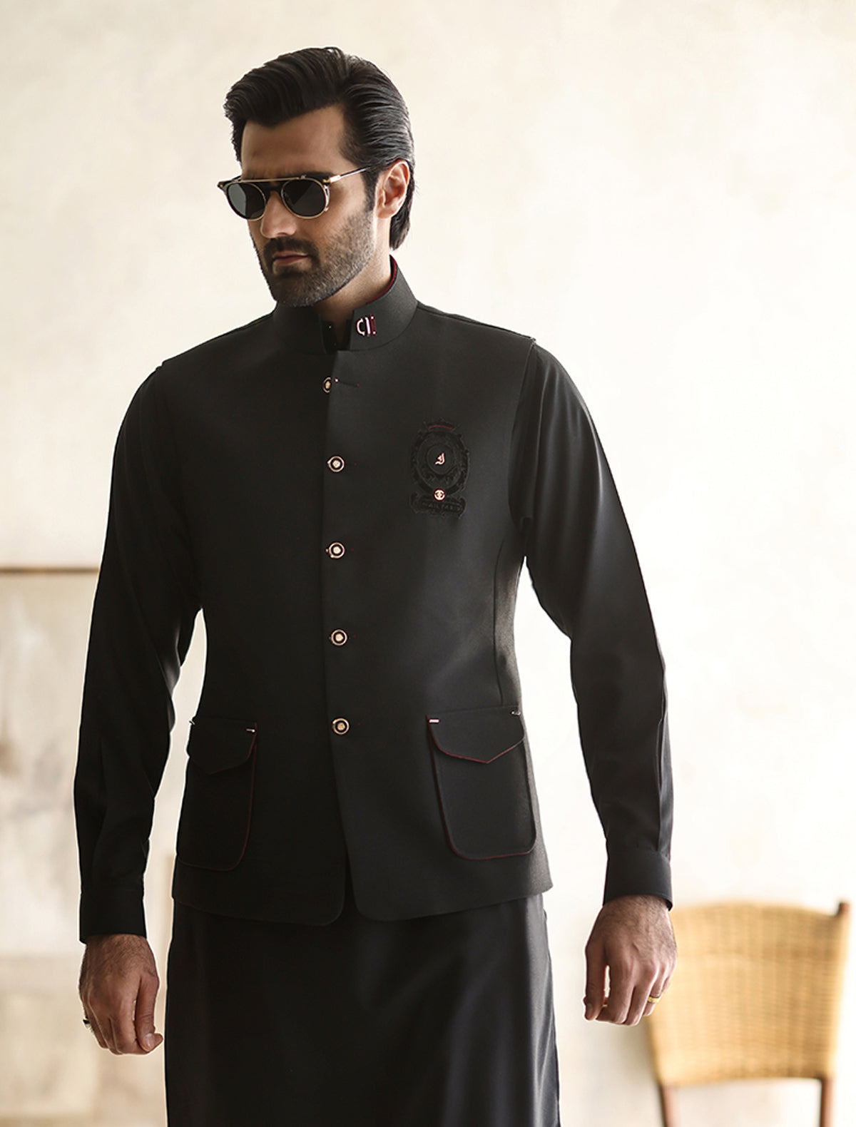 Black Designer Waistcoat
