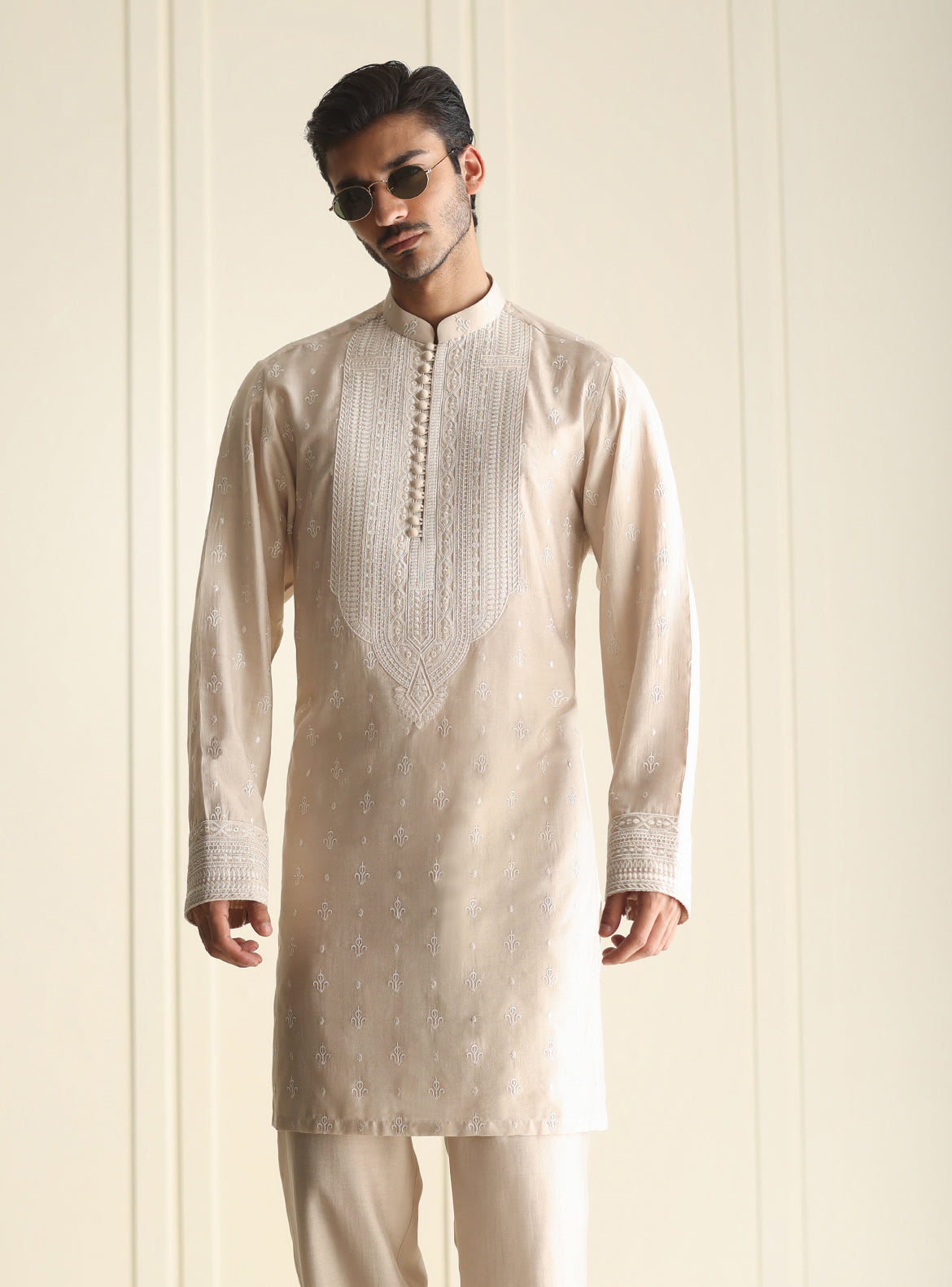 Beige Embroidered Kurta