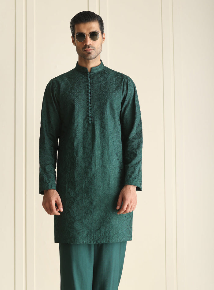 Green Embroidered Kurta
