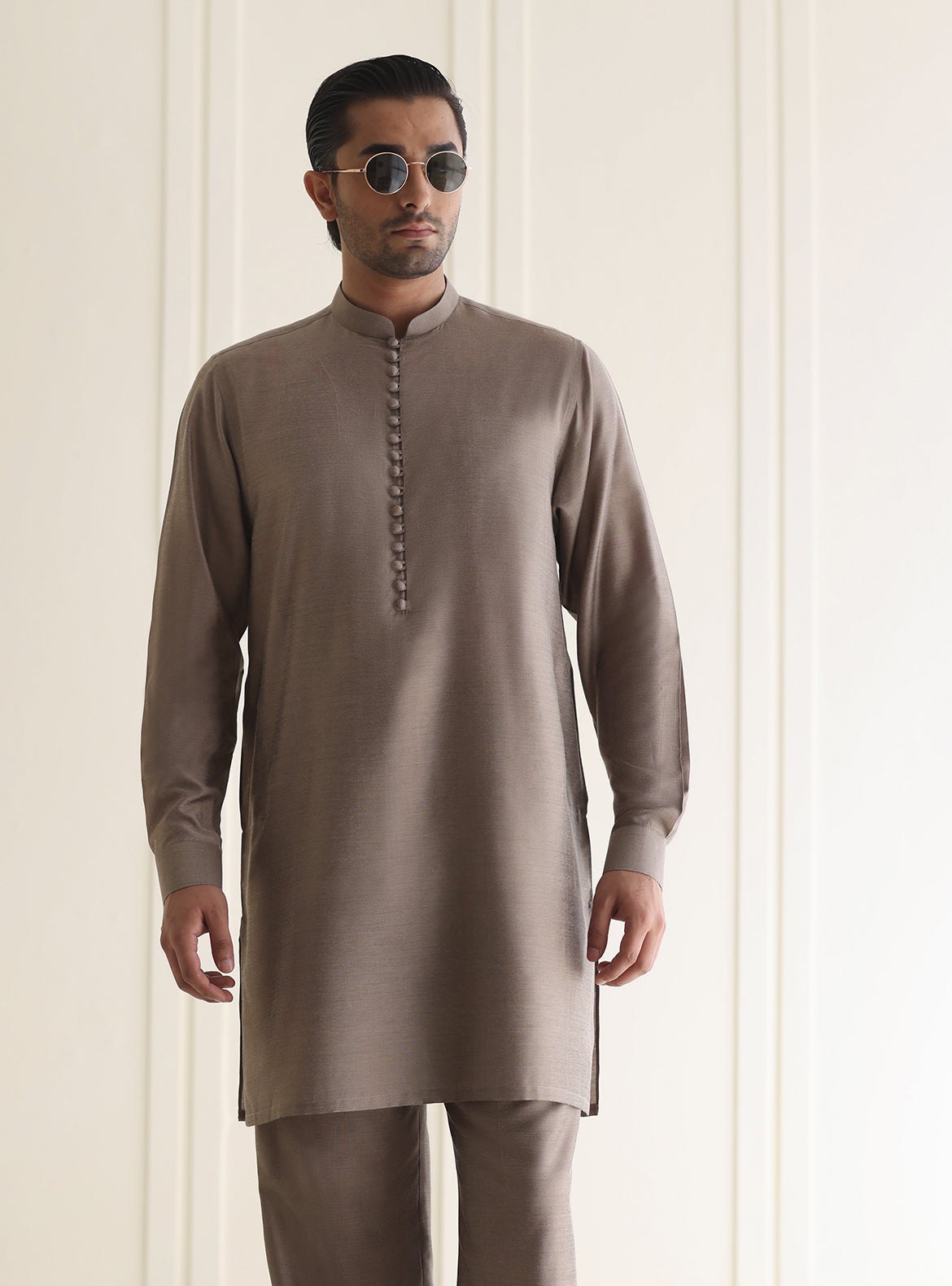 Taupe Textured Kurta Pajama
