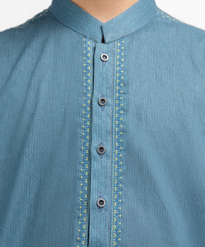Blue Cotton Semi-Formal Printed Kurta