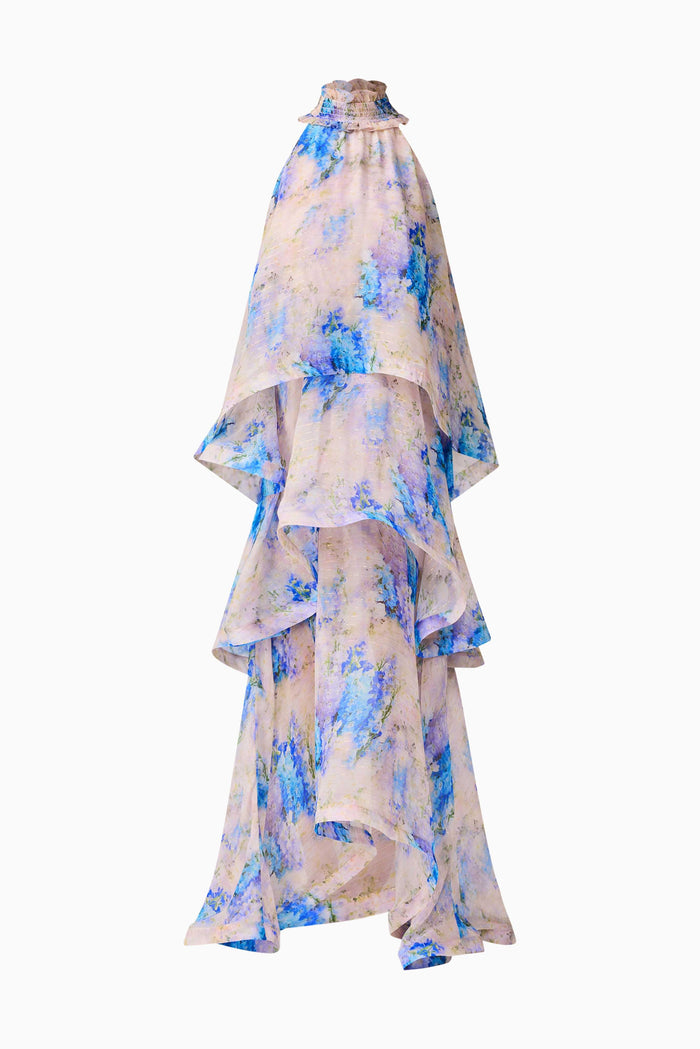 Briony Tiered Gown in Pink & Blue Floral