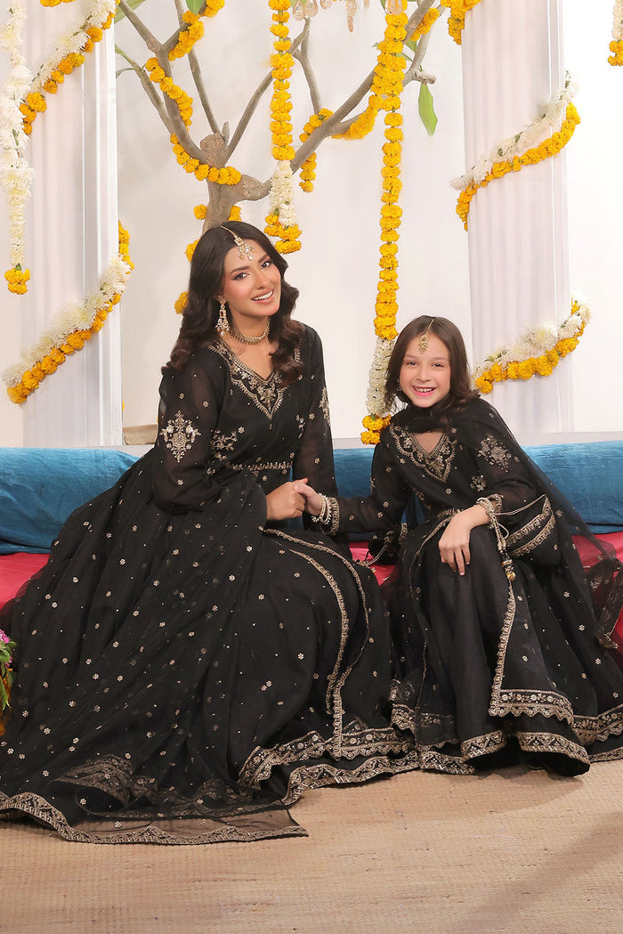 Zari Embroidered A Line Deluxe Net Maxi — Black Net Zari