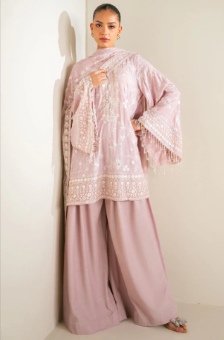 QUARTZ PINK-3PC SILK EMBROIDERED SUIT