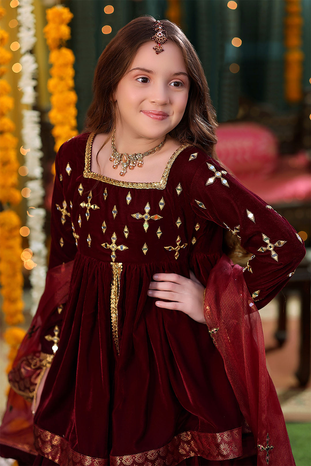 Mirror Embroidered Peplum Style Velvet Lehenga