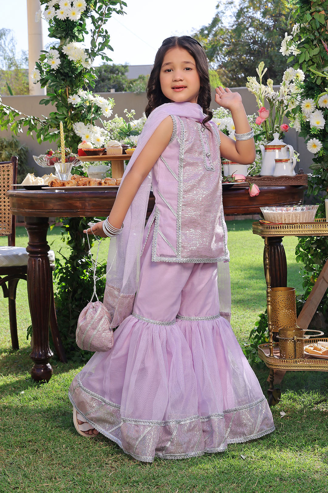 Pastel Lilac Shimmer Festive Gharara Set