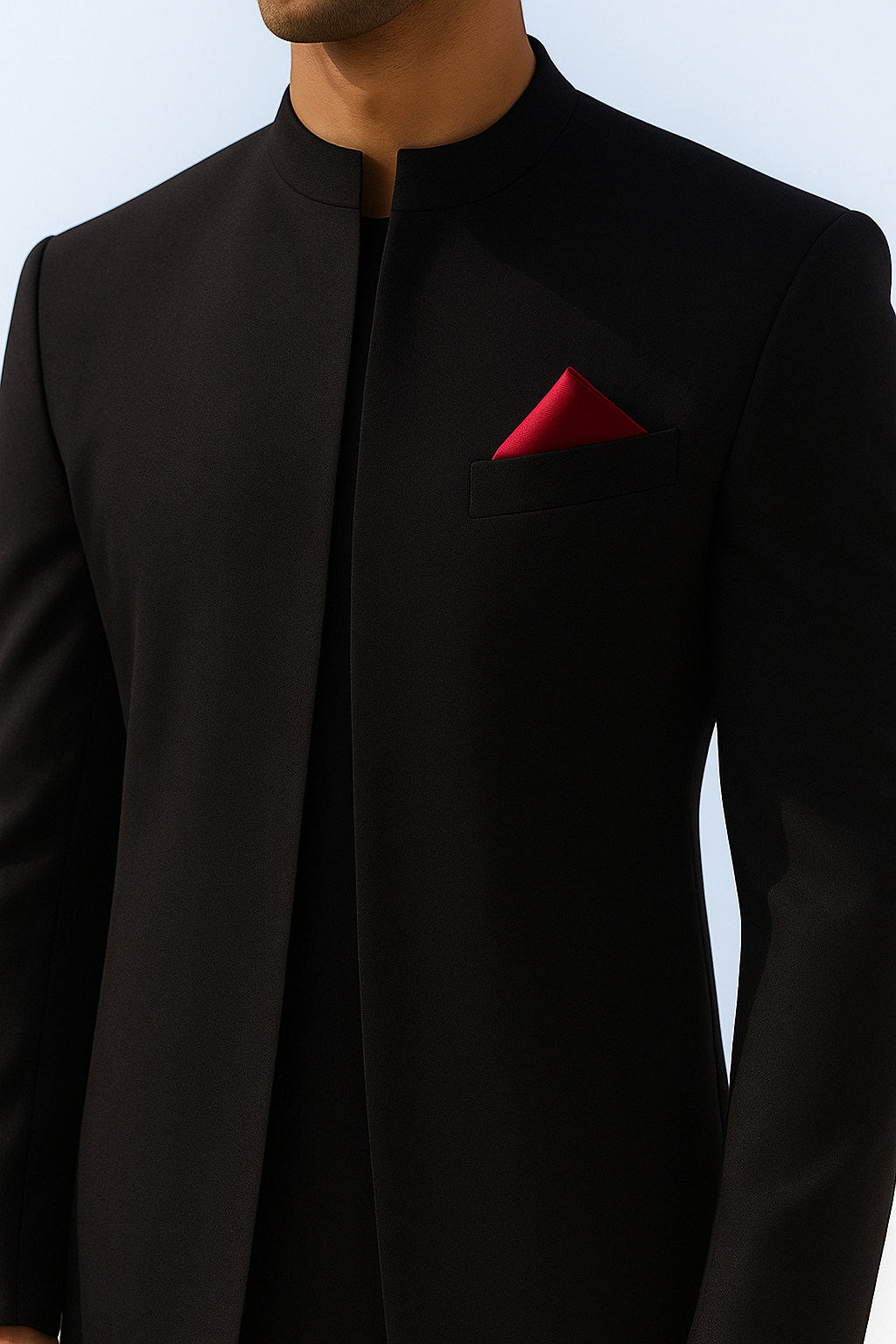 Black Front Open Sherwani