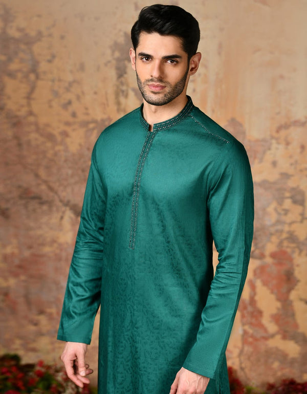 GREEN COTTON FORMAL KURTA