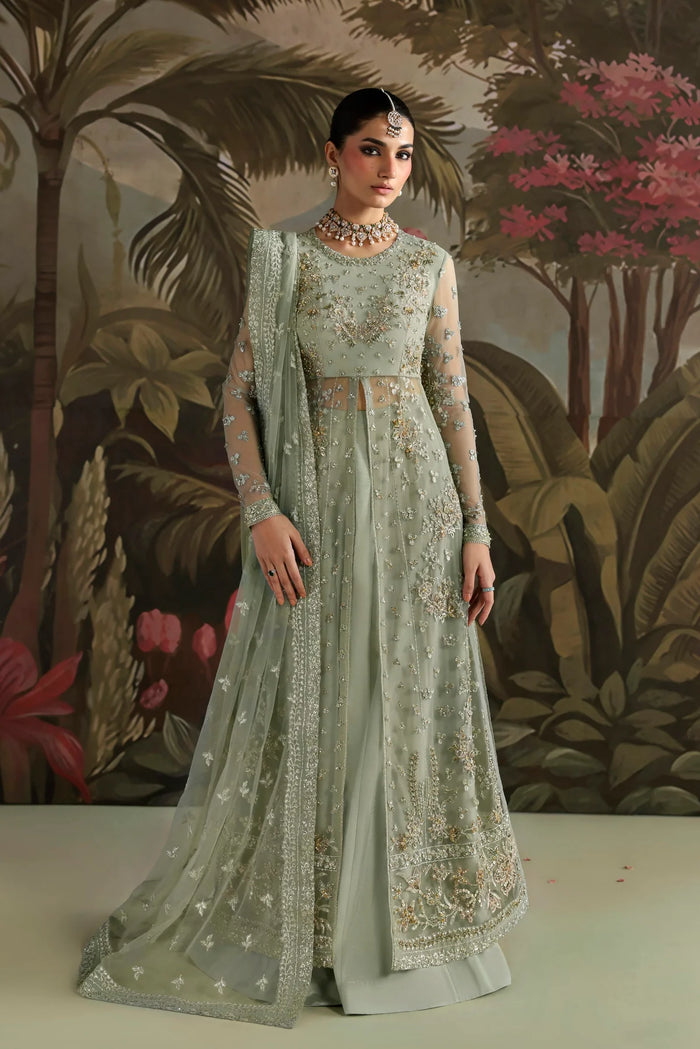 Zohal by Akbar Aslam | Pakistani Designer Suit with Net Embroidery & Hand-Embellishment