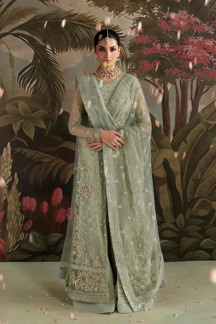 Zohal by Akbar Aslam | Pakistani Designer Suit with Net Embroidery & Hand-Embellishment