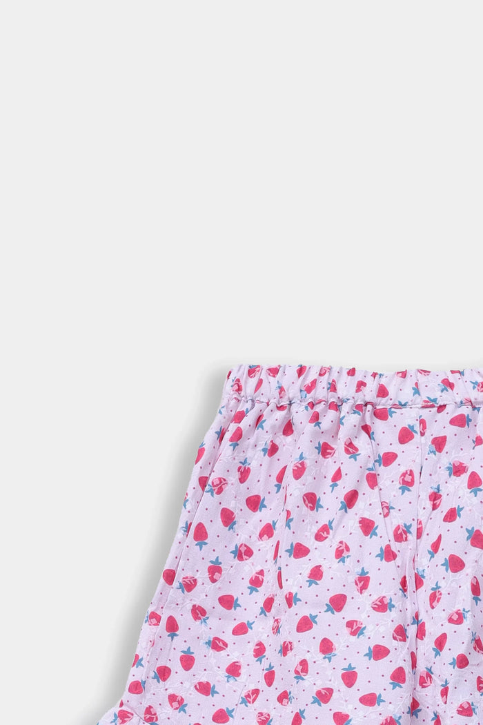 Pink Printed Ruffled Top & Shorts Co-ord Set