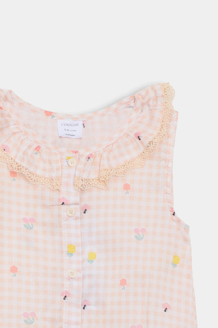 Peach Ruffle Collar Top & Shorts Co-ord Set
