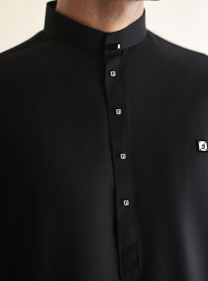 Black Textured Kurta Pajama