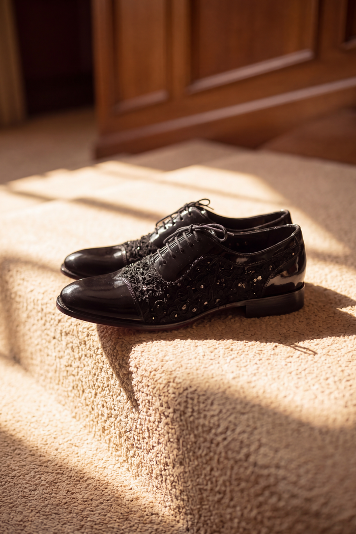 Black Bold Sequined Oxford Shoes