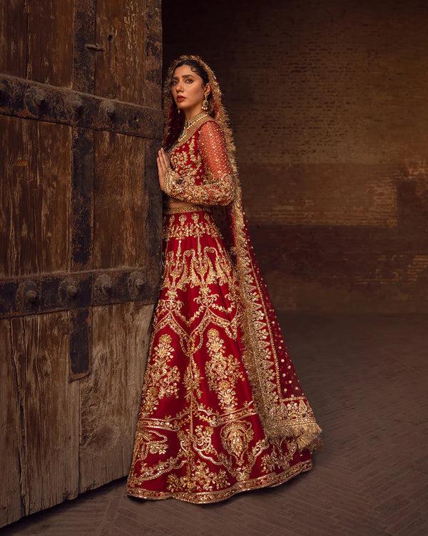 Red Lehenga and Choli Raw Silk Pakistani Bridal Dress