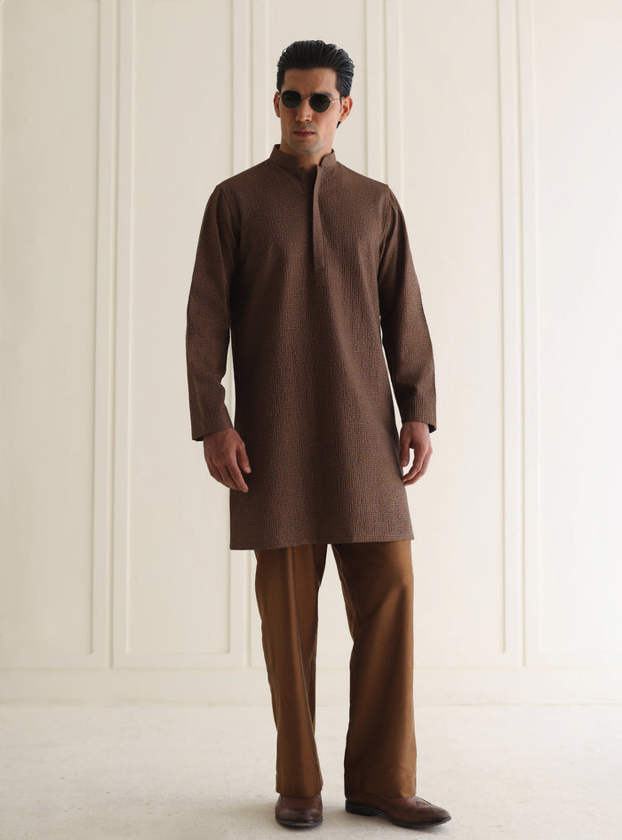 Dark Brown Embroidered Kurta Pajama