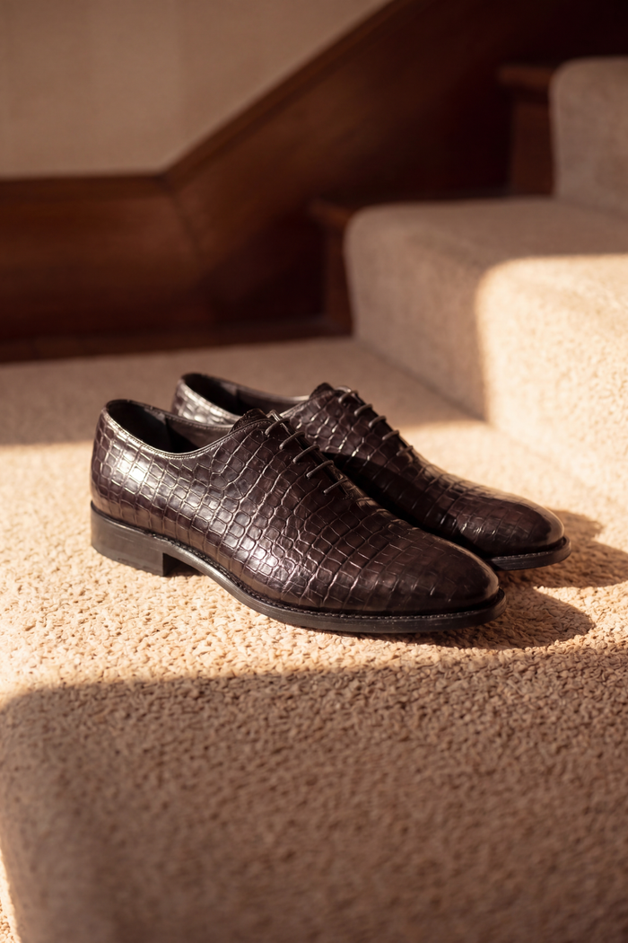Black Croco-Textured Leather Shoes