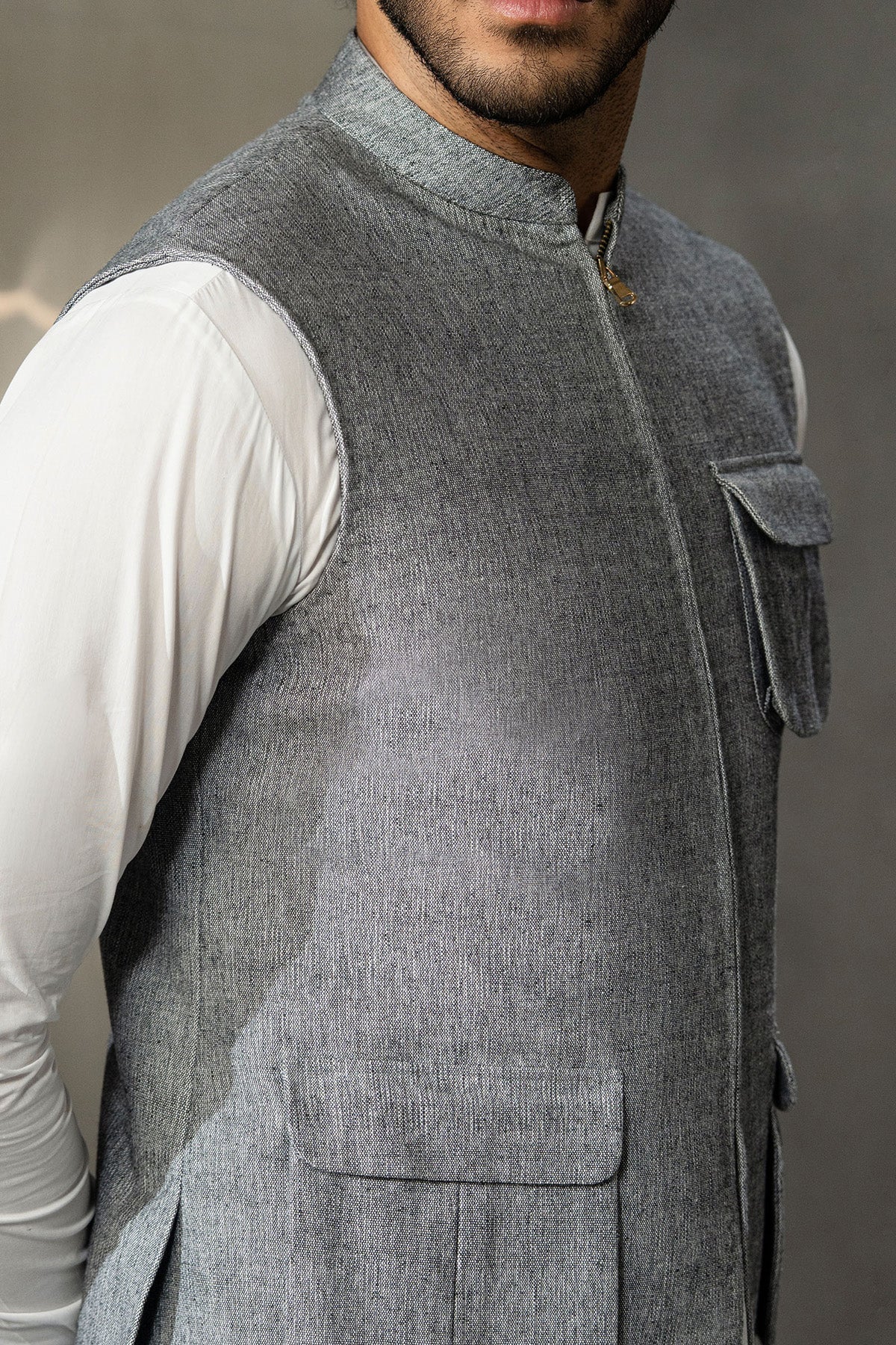 Handloomed-Waistcoat-Grey