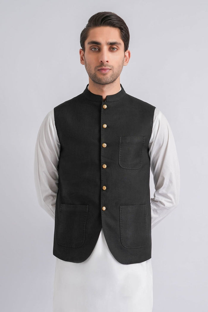 Irish-Linen-Waistcoat-Black