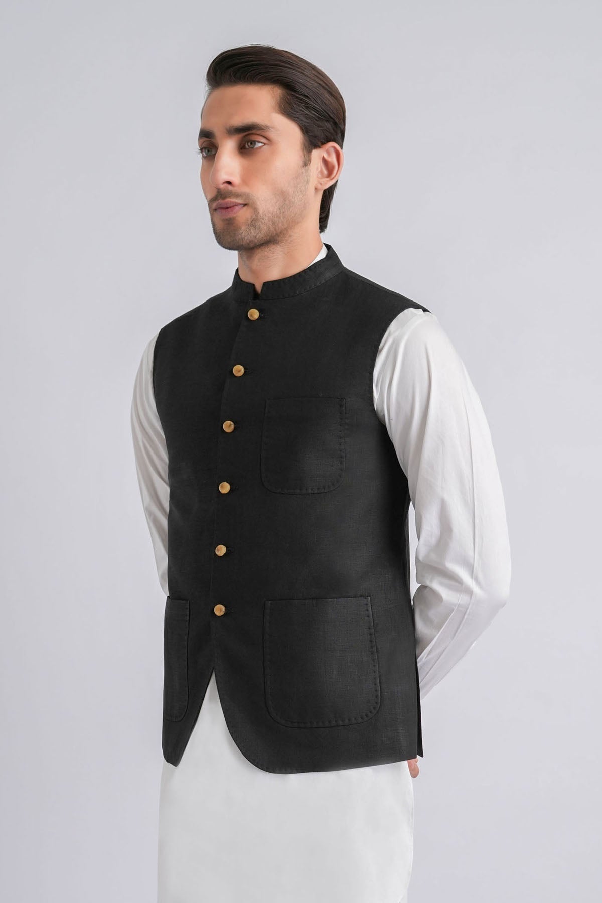 Irish-Linen-Waistcoat-Black