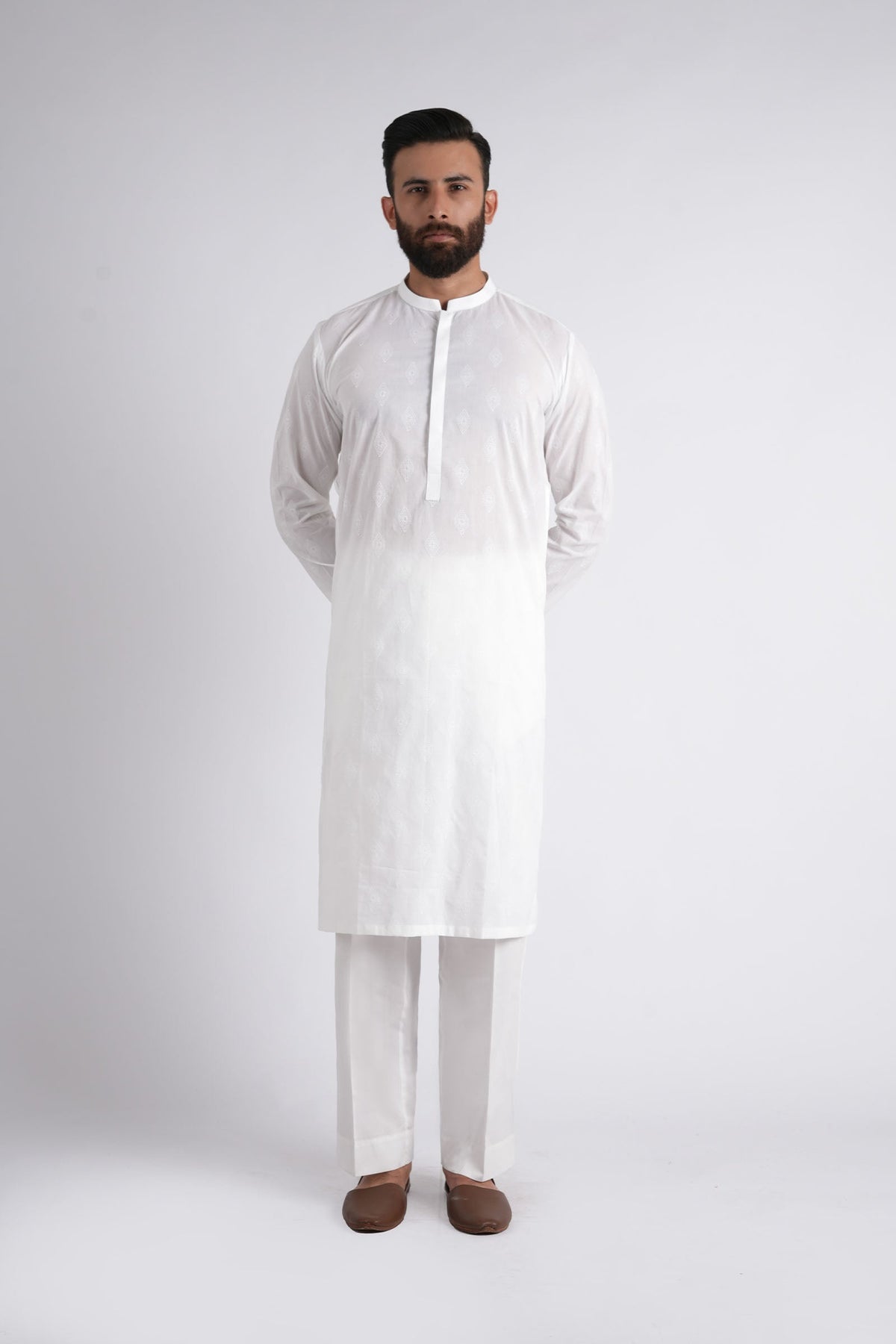 Embroidered Kurta Trouser-White
