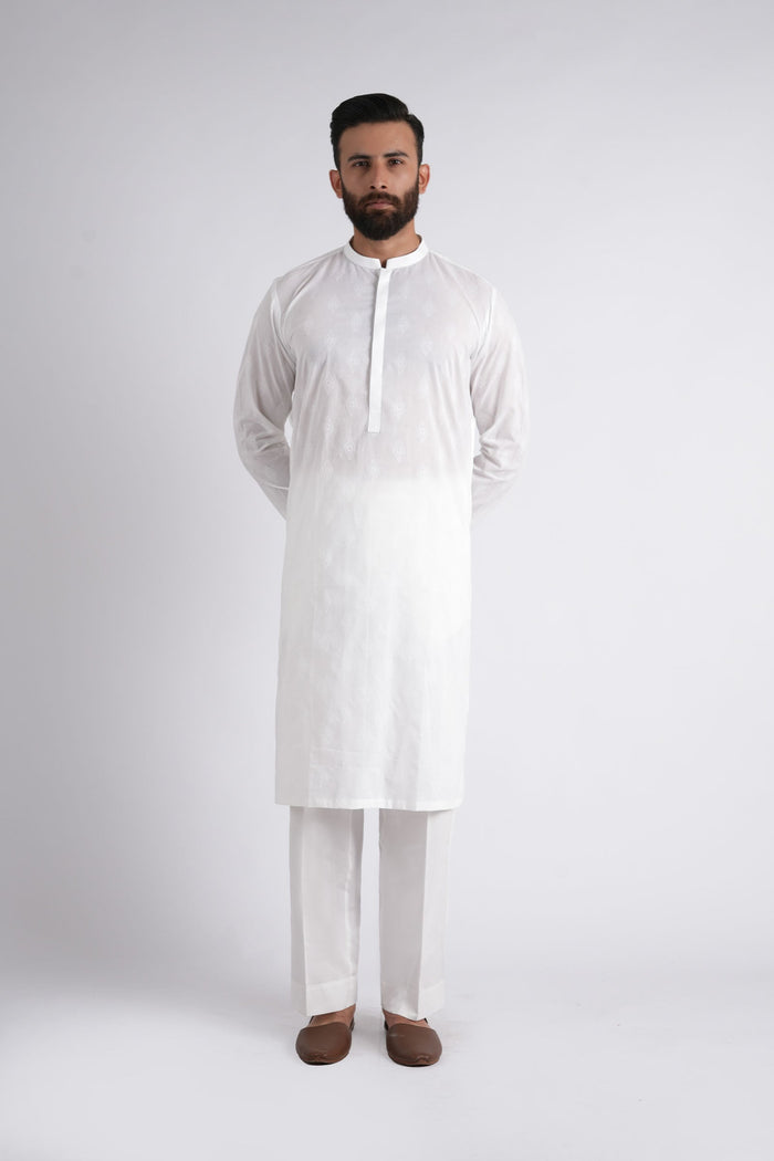 Embroidered Kurta Trouser-White