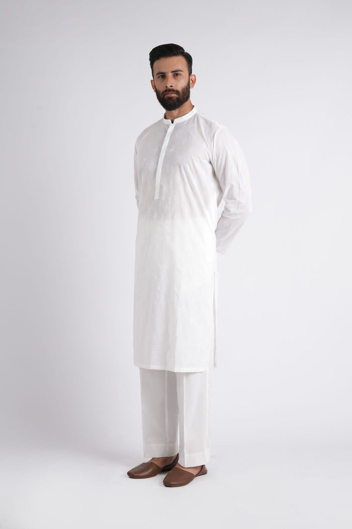 Embroidered Kurta Trouser-White