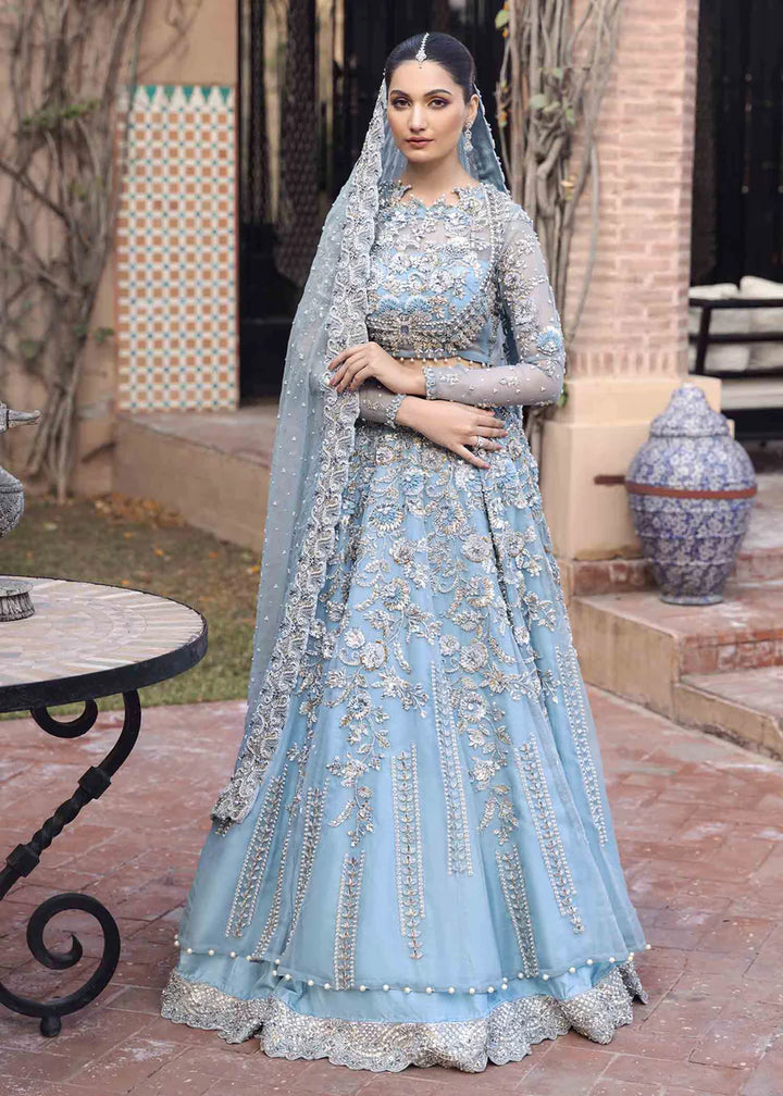 ice blue dress pakistani Ice Blue Embroidered Net Maxi Gown: Pakistani Wedding Reception Dress