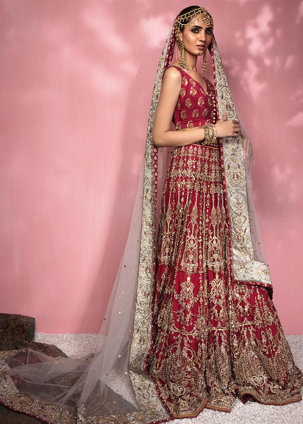 Crimson Red Lehenga Choli Dupatta White Bridal Wedding Dress