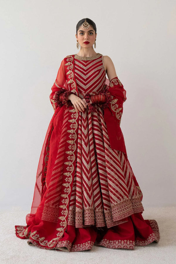 Pakistani Bridal Dress in Red Lehenga and Choli Style