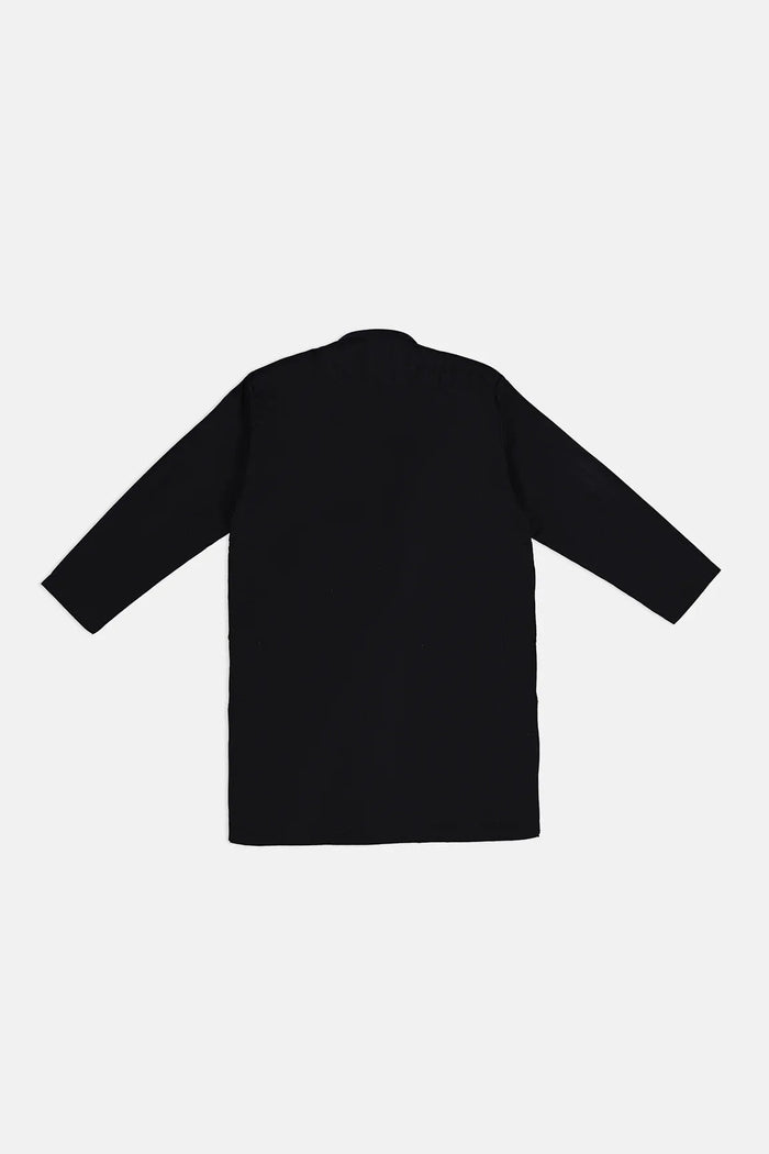 Black Cotton Kurta with White Trouser - Kids