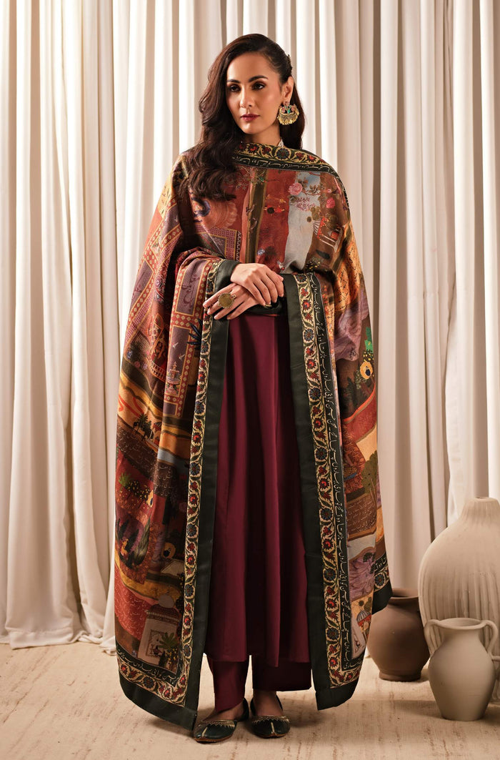 Bagh-E-Mughal Shawl - Green & Rust