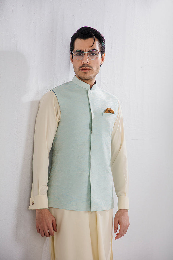 Mint Green Jacquard Waist Coat