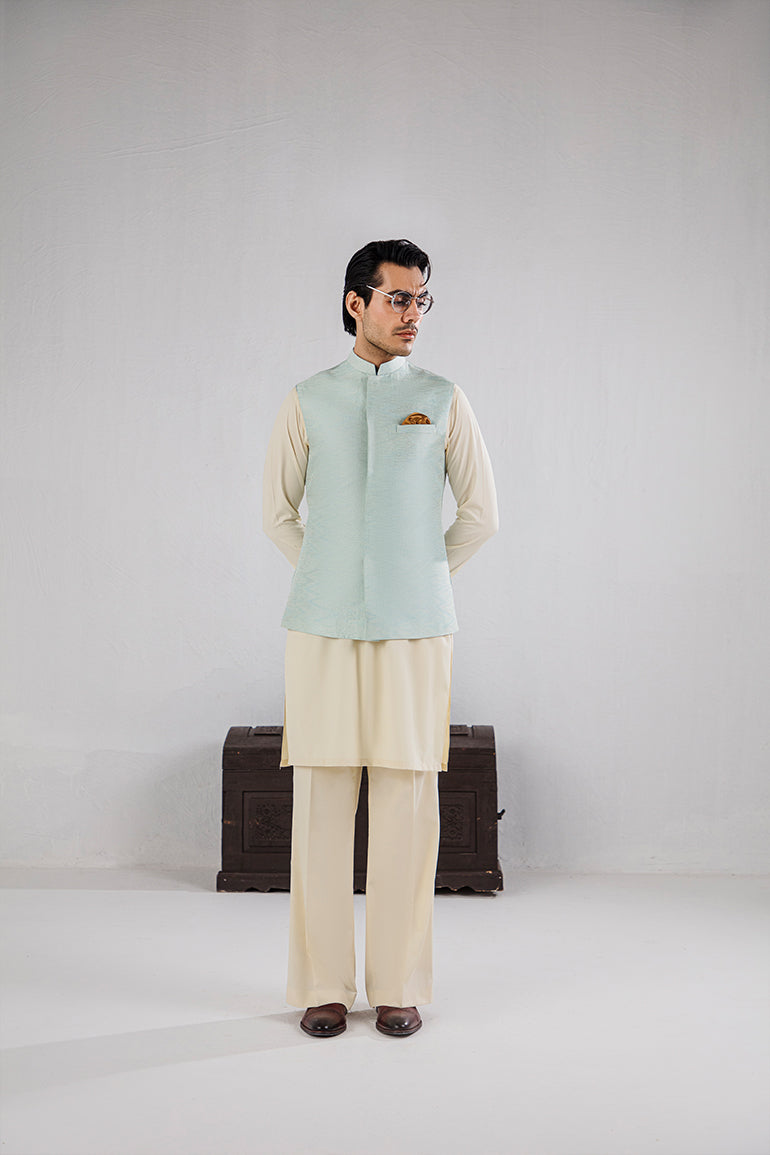 Mint Green Jacquard Waist Coat