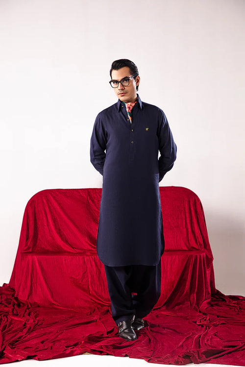 Navy Blue Linen Shalwar Kameez