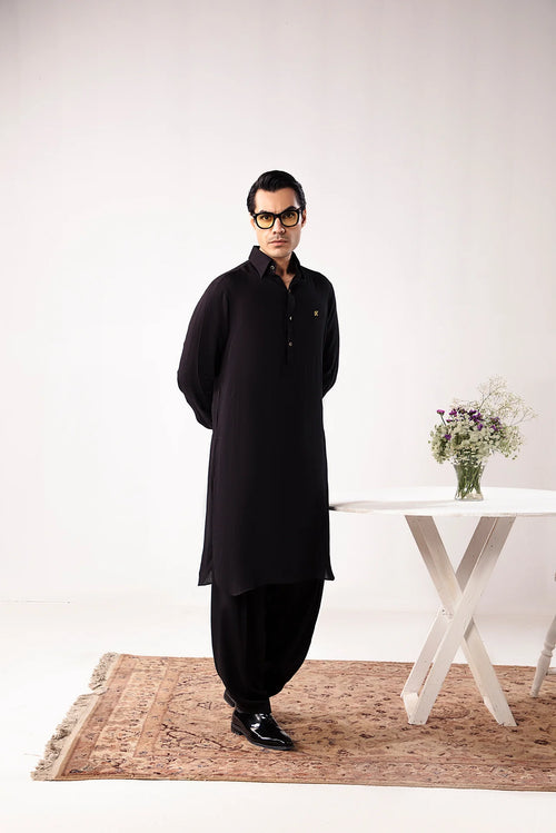Black Linen Shalwar Kameez
