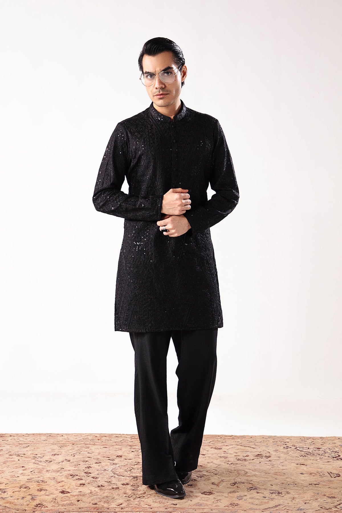 Black Tarqee Kurta Pajama