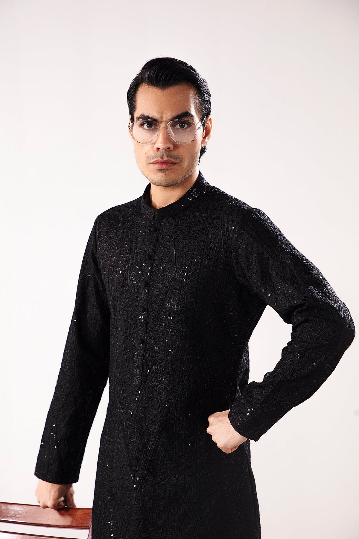 Black Tarqee Kurta Pajama