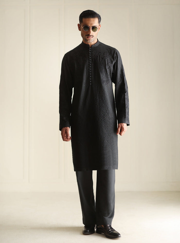 Black Hand Embroidered Kurta