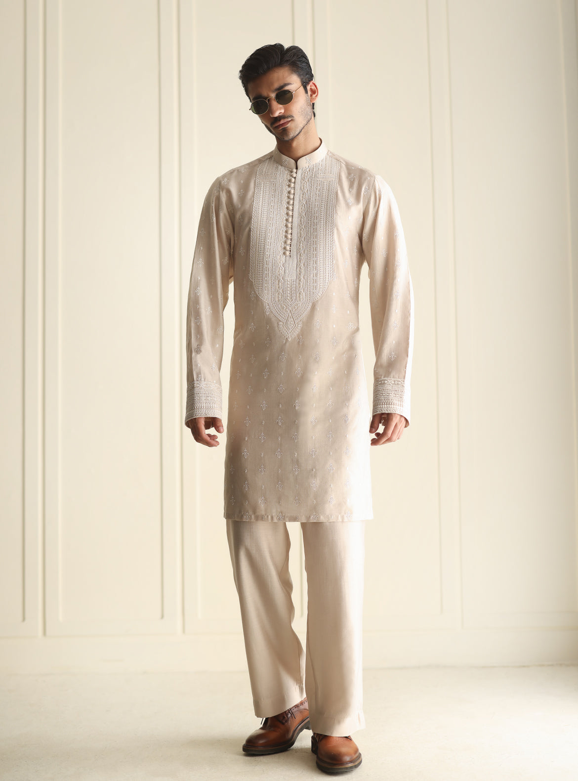 Beige Embroidered Kurta