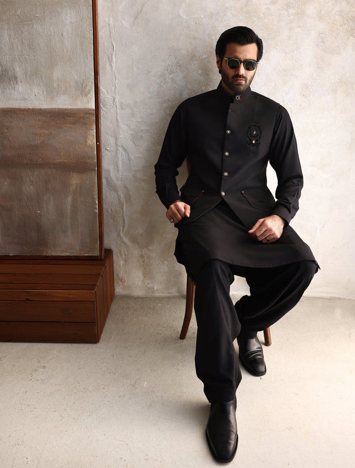 Black Designer Waistcoat