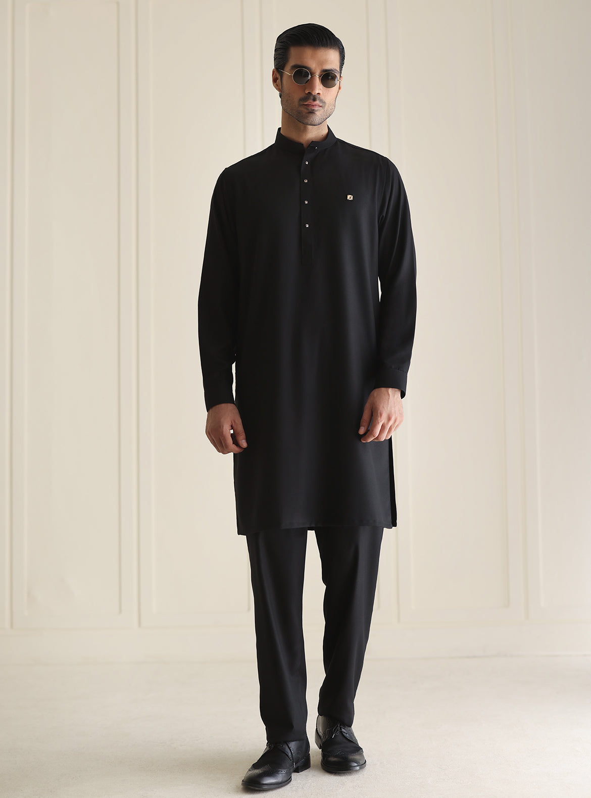 Black Textured Kurta Pajama