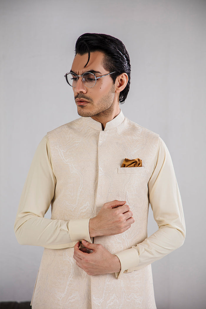 Ivory Embossed Waistcoat
