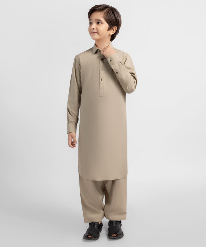 Beige Plain Kameez Shalwar