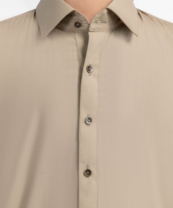 Beige Plain Kameez Shalwar