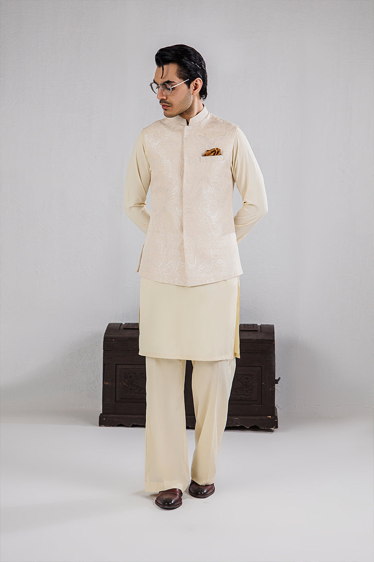 Ivory Embossed Waistcoat